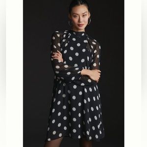 ✨ Anthropologie Long-Sleeve Sheer Mini Dress Sz S